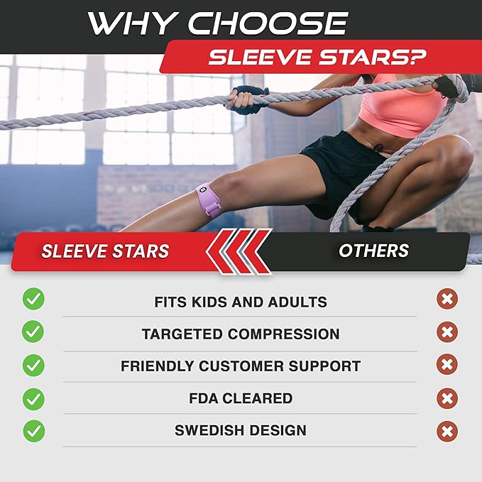 Sleeve Stars Swedish Brand Patellar Tendon Support Strap for Women & Men Effective Osgood Schlatter Knee Brace Youth & Kids Knee Brace with 3 Adjustable Length fits 12"-24" (Single/Light Purple/Adult)