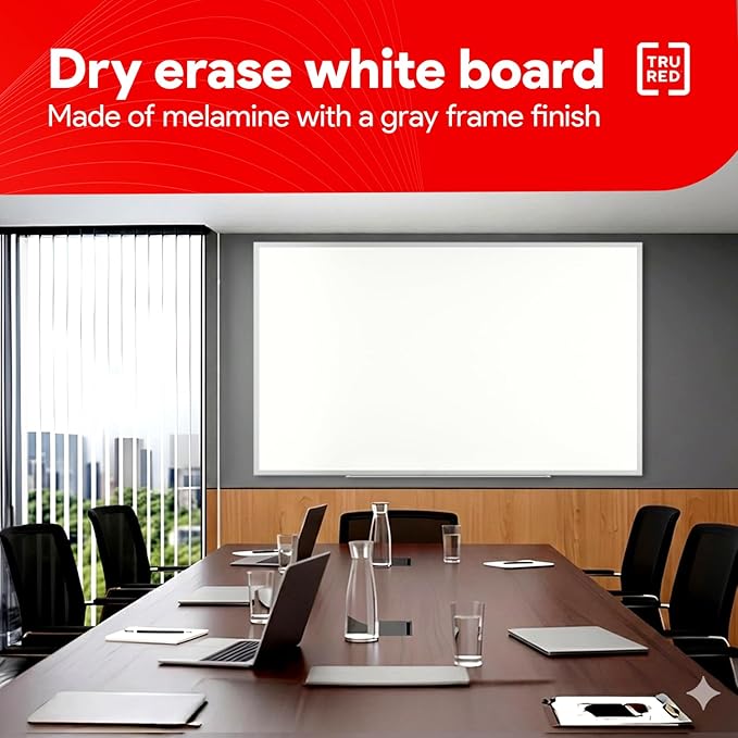 TRU RED Melamine Whiteboard | Dry Erase Board for Wall, White Board with Gray Aluminum Frame, 5 ft x 3 ft