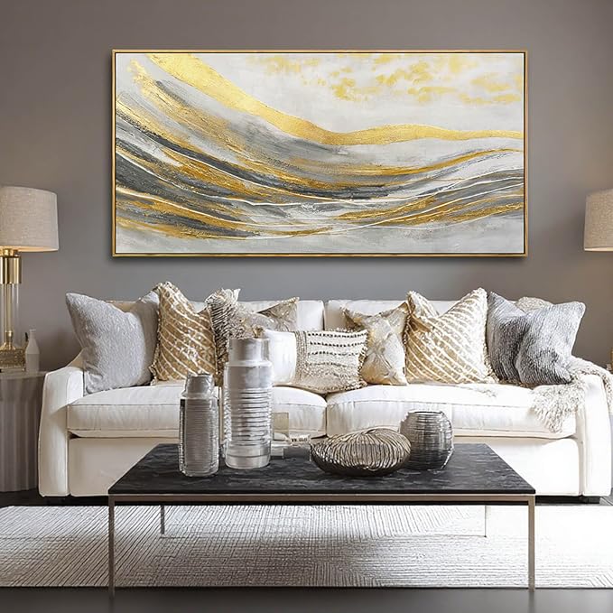 Abstract Wall Decor Modern Canvas Poster Gold Foil Wood Wall Art 24"x48" Pictures for Bedroom Wall Posters for Dining Room Area