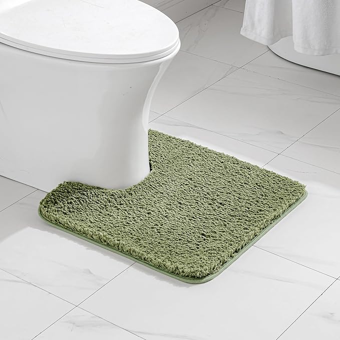 MIULEE Microfiber Toilet Bath Mat U-Shaped Contour Shaggy Rugs Non Slip Extra Thick Soft Absorbent Water for Bathroom Commode Machine Washable(20x20 Inch, Sage)