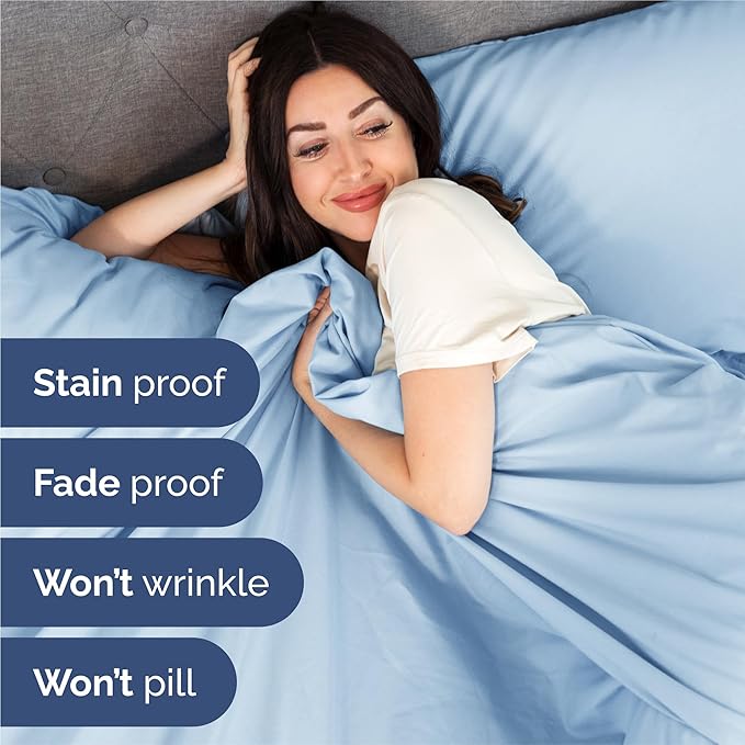 Split King 7 Piece Sheet Set - Cooling & Breathable Bed Sheets - Hotel Luxury Bed Sheets for Women, Men, Kids & Teens - Deep Pockets - Easy Fit - Soft and Wrinkle Free - Split King Light Blue Sheets