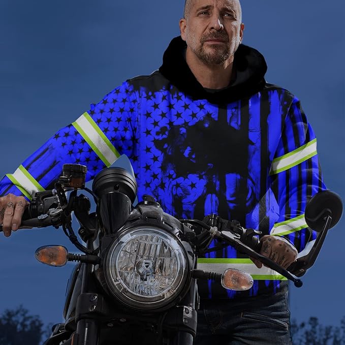 US Flag High Visibility Hoodie for Men Reflective Hoodie Safety Workwear for Worker Runner Patriotic ACC02