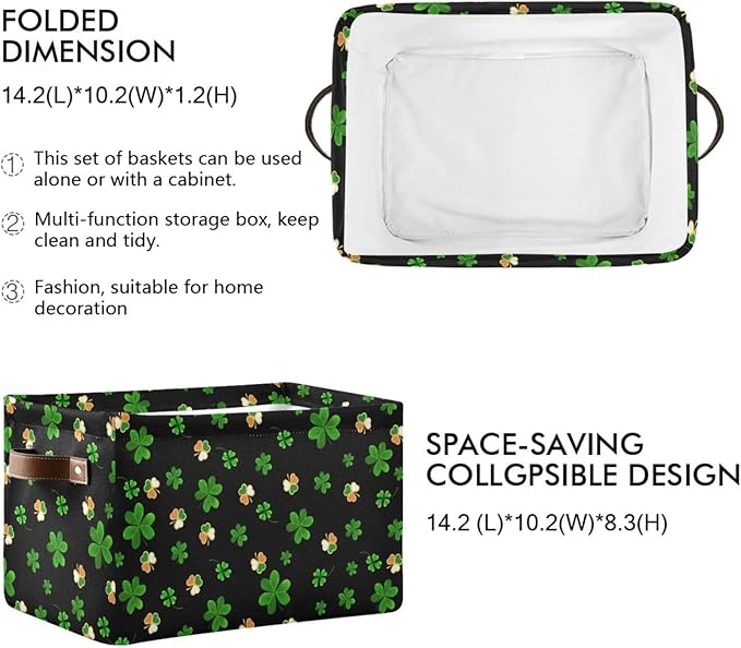 Storage Basket St Patrick's Day Cube Storage Bins Organizer Bag Collapsible Closet Shelf Baskets with handle for Cloth Book 14.2×10.2×8.3 IN