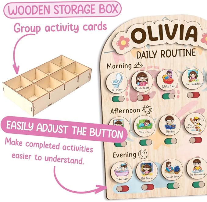Wooden Chore Chart for Kids, Daily Routine for Girls, Wooden Daily Chore Chart, Daily Responsibilities for Toddler