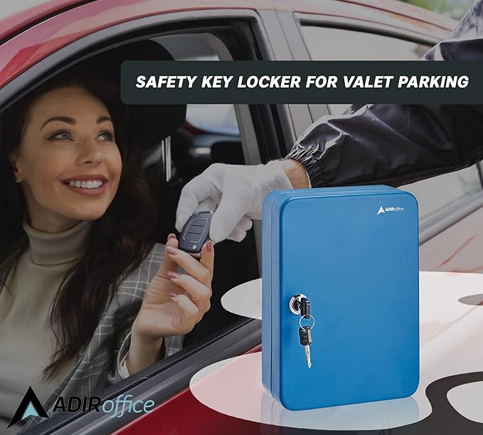 AdirOffice Key Lock Box – 48 Key Hooks Wall Mounted Key Cabinet Lock Box, Car Keys Holder Box, Lockable Key Storage Box - Metal Key Box Organizer with for Home and Office