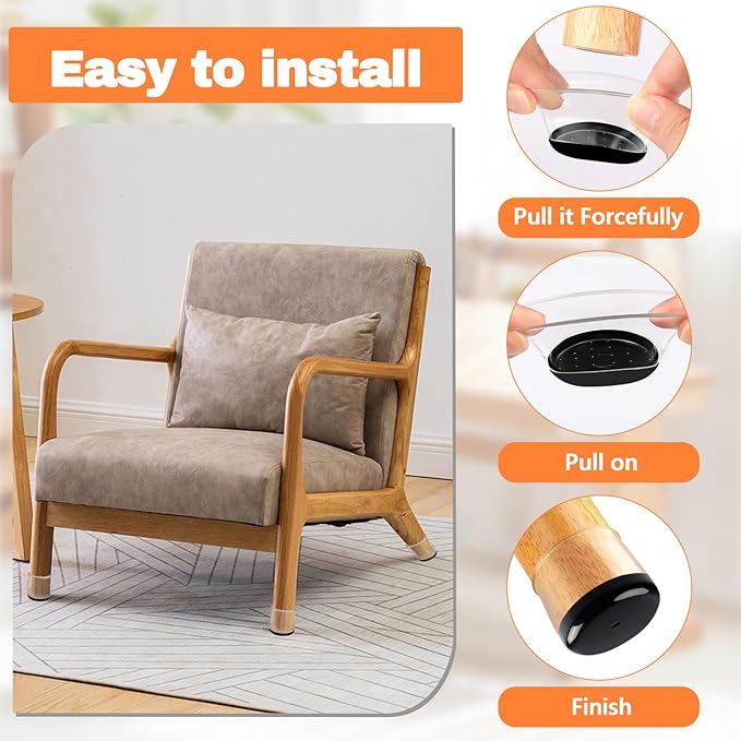16pcs Chair Leg Protectors for Carpet, Round Chair Feet Glides Covers Caps Furniture Foot Sliders with Plastic Pads Damage-Free Move on Carpets (Fit:1-1/8"~1-7/16", Black Bottom)
