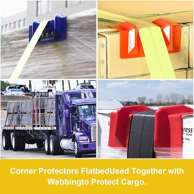 24 Pack 4" Flatbed Edge Protectors with Carrying Case, 4" Winch Ratchet Straps Plastic Corner Protectors for Flatbed Cargo Load (Yellow)