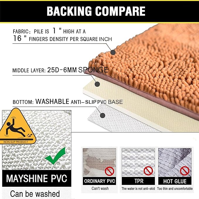 BOANKODU Bathroom Rugs Sets 2 Piece, Extra Soft Chenille Bath Mat Absorbent Bathroom Rug, Bathroom Mat with Sturdy PVC Non-Slip Bottom, Machine Washable Bath Rugs (Champagne)