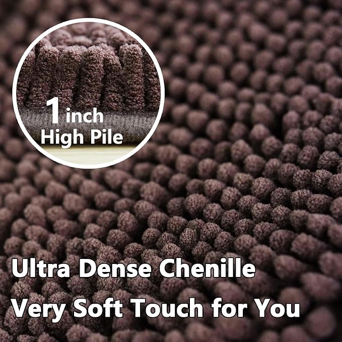 BOANKODU Bathroom Rugs Sets 2 Piece，47X16+16X24Inch，Absorbent Non-Slip Very Soft Chenille Mat,Machine Washable （Coffee）