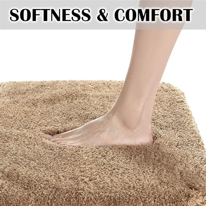 Suchtale Non Slip Bath Mat (20 x 32, Sand) Water Absorbent Soft Microfiber Shaggy Bathroom Rug Machine Washable Thick Plush Shower Mat