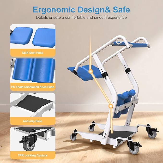 Upgraded Sit to Stand Patient Lift, One-Step Stand Assist Lift for Elderly,Lift Assist Transfer Device with Wheels, Home Care Use Transport Chair Stand Assist for Seniors, Adults & Disabled
