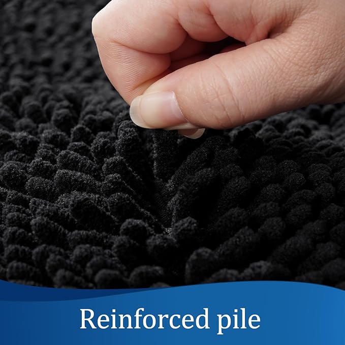 LOCHAS Luxury Bathroom Rug Shaggy Bath Mat 24 x 17 Inch, Washable Non Slip Bath Rugs for Bathroom Shower, Soft Plush Chenille Absorbent Carpets Mats, Black