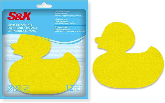 S&X Bathtub Non Slip Stickers for Kids, 12-Pack Cartoon Duck Shower Non Slip Stickers - Comfortable High Grip On Slippery Surfaces