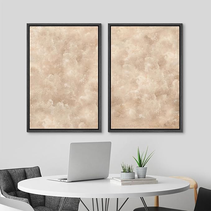 MUDECOR Framed Canvas Print Wall Art Neutral Abstract Minimalist Beige and Cream Tones Illustrations Modern Art Decorative Bohemian Colorful Chic for Living Room, Bedroom, Office - 16"x24"x2 Black
