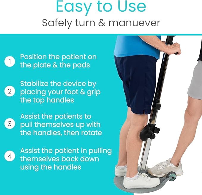 Vive Patient Turner - Turn Transfer Aid for Elderly - Mobility Sit to Stand Device for Transferring from Bed, Seat & Wheelchair - Pivot Disc 360 Degree Rotation w/Handle - Standing Aids & Supports