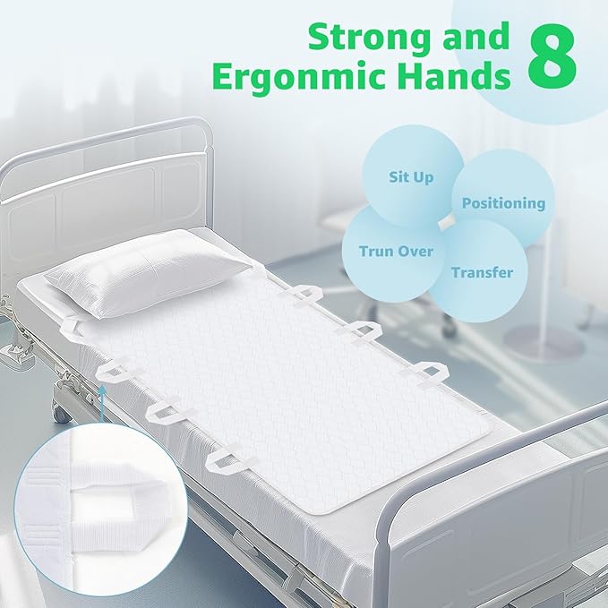 Incontinence Bed Pads Whasbable: Transfer Bed Pads Waterproof with 8 Handles, 4 Pcs 34"x52" Reusable Bed Underpads Absorbent, Positioning Bed Pads for Elderly, Bedwet, Kids, Bedridden, Hospitals