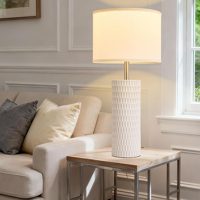 26.5" Ceramic Table Lamp, Table Lamp for Living Room, White Lamp for Bedroom, Night Stand Lamps, Modern Bedside Lamp Set of 2, End Table Lamps, White