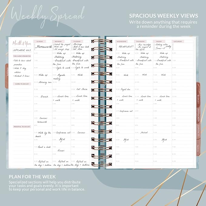 PLANBERRY Hourly Schedule Planner Premium – Undated Journal with Time Slots for Productivity & Budget Organizer, 6.9x8.5″ (Ocean Depths)
