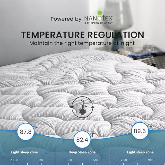 SLEEP ZONE Cooling Mattress Topper Cal King, Premium Zoned Quilted Mattress Pad, Pillow Top Mattress Protector Cover, Machine Wash Durable, Deep Pocket 8-21 inch, Silver Grey, Cal King