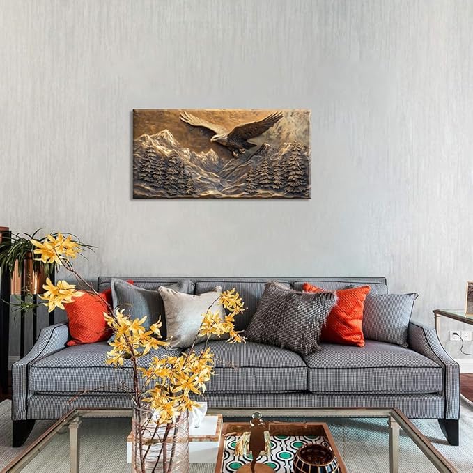 Brown Retro Country Eagle Wall Art for Bedroom Canvas Painting Prints Rustic Mountain Sky Vintage Art Deco Modern Artwork Office Farmhouse Decor