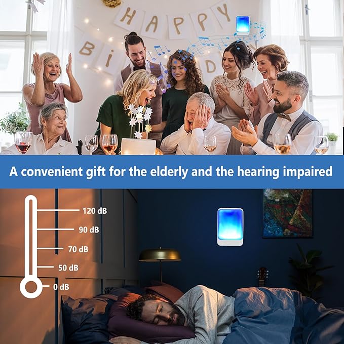 Loud Flash Doorbell with 7 Colors of Bright Light and 4 Volumes, Wireless Doorbells 600 feet,at Home/Office,Suitable for the Elderly, Hearing Impaired People, 2 Transmitters with 3 Receivers