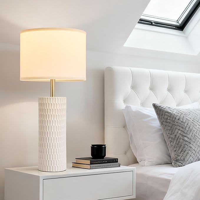 26.5" Ceramic Table Lamp, Table Lamp for Living Room, White Lamp for Bedroom, Night Stand Lamps, Modern Bedside Lamp Set of 2, End Table Lamps, White