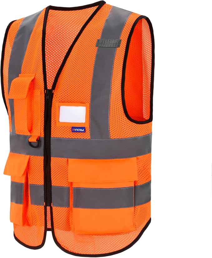 A-SAFETY High Visibility Mesh Safety Reflective Vest with Pockets and Zipper,Hi Vis Viz Reflective Safety Vest(Orange Mesh XXL)
