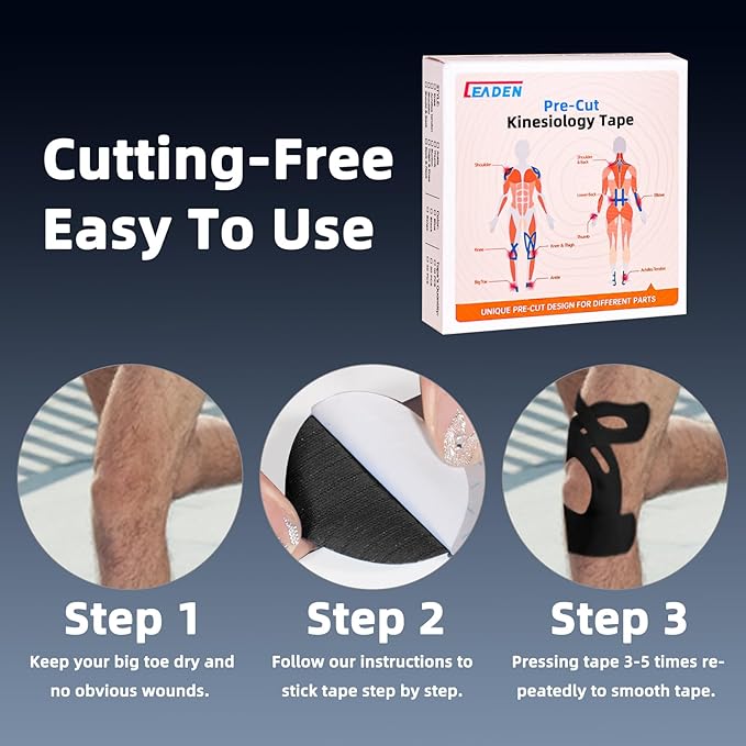 IEADEN Precut Kinesiology Tape for Knees, 10 Pcs, 5 Colors - Knee Support & Stability, Knee Pain Relief Athletic Tape - Waterproof & Elastic, Breathable Hypoallergenic Latex-Free Tape