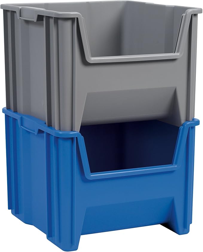 Akro-Mils 13018 Stak-N-Store Heavy Duty Stackable Open Front Plastic Storage Container Bin, (17-1/2-Inch x 16-1/2-Inch x 12-1/2-Inch), Red, (2-Pack)
