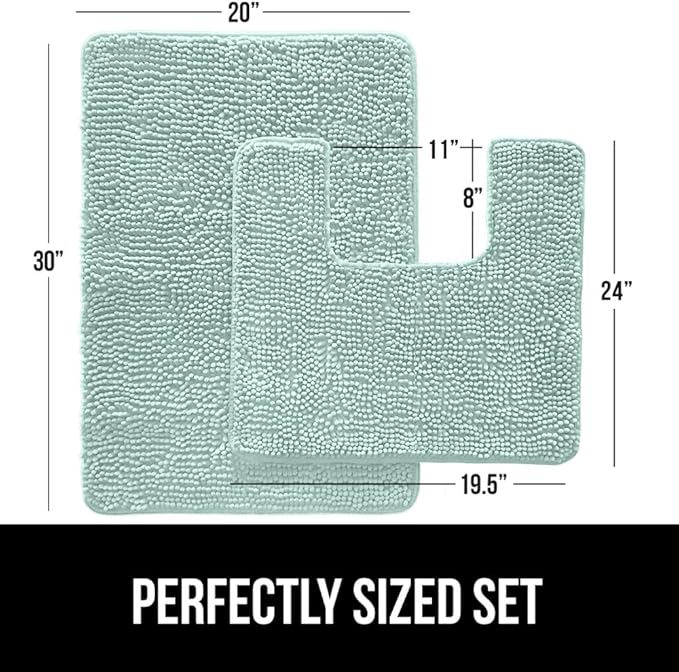 GORILLA GRIP Bathroom Rug Sets, Soft Chenille 2 Piece Area Rugs Set, Toilet Base Mat and 30x20 Carpet, Absorbent Microfiber Washable Mats Dry Quickly, Home Décor and Bath Room Accessories, Seablue