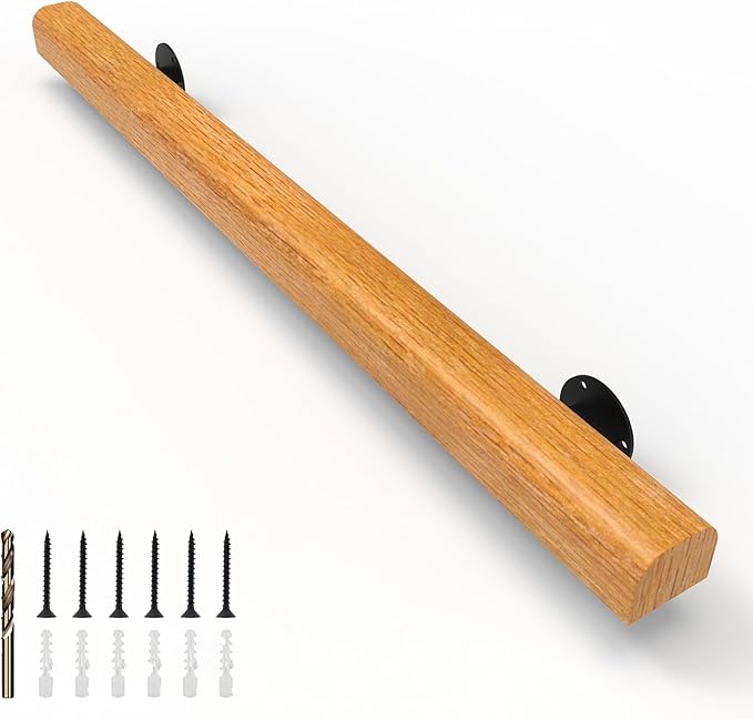 4FT Wood Stair Handrails Wall Mount, Hand Railings for Stairs Indoor Outdoor, Non-Slip Staircase Handrail for Corridor, Lofts, Patio, Kindergarten Guardrail (Size: 4ft)