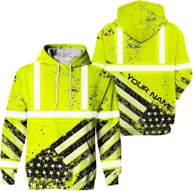 US Flag High Visibility Hoodie for Men Reflective Hoodie Safety Workwear for Worker Runner Patriotic ACC02