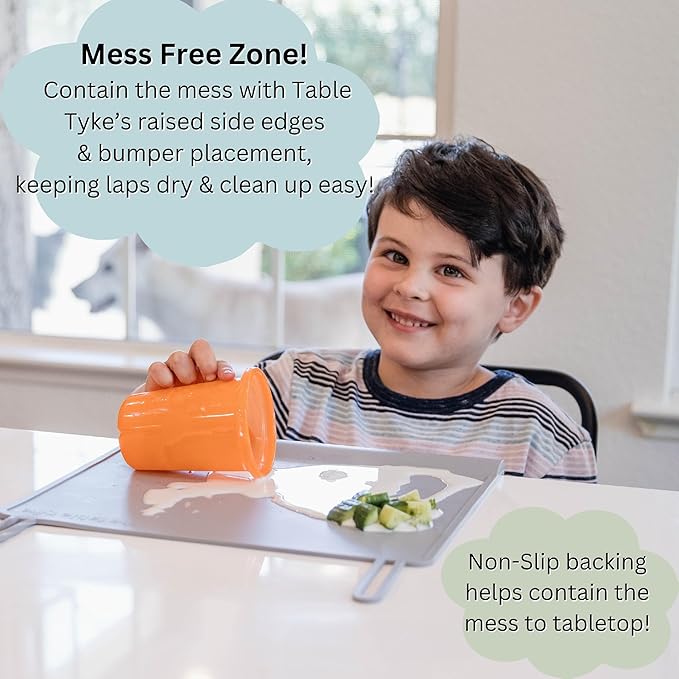 The Table Tyke Silicone Placemat with Table Edge Bumper for Baby Toddler Suction Cup Safety Mat (Slate Grey)