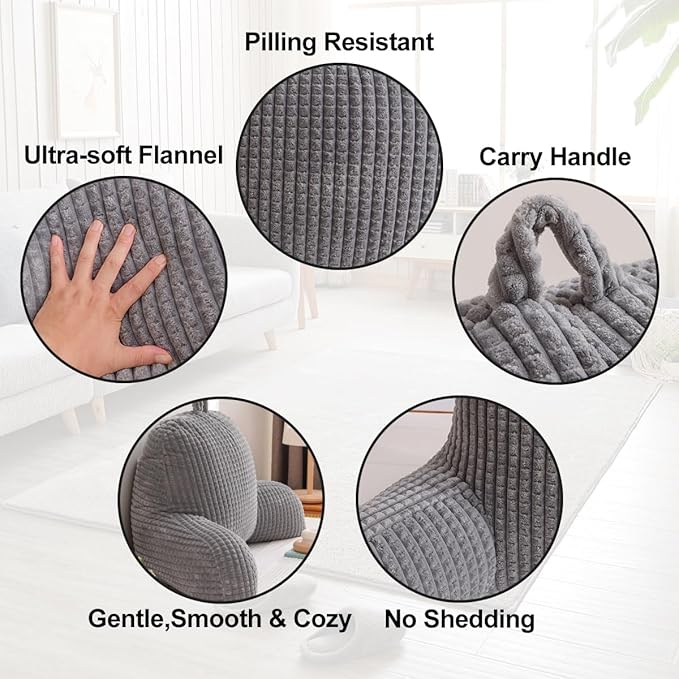 Holawakaka Reading Pillow for Bed and Sofa Couch Sitting Up, Backrest Pillows with Arms for Kids Teens Adults, Back Support Cushion for Lounging, Watching TV, Working on Laptop, Grey