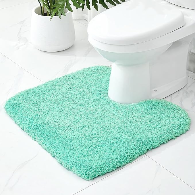 Toilet Rugs U-Shaped Mat 24x22, Contour Bathroom Mat - Ultra Soft & Absorbent Microfiber, Quick-Dry, Machine Washable with High Density Foam Latex Non Slip Backing, Spa Blue