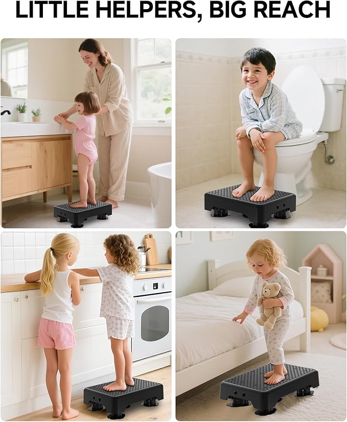 Adjustable Step Stool for Adults, Bed Step Stools, 600 LBS Capacity Safety Wide Step Platform, Indoor and Outdoor Steps for Seniors, Non-Slip Stepping Stool Elderly Assistance, Black
