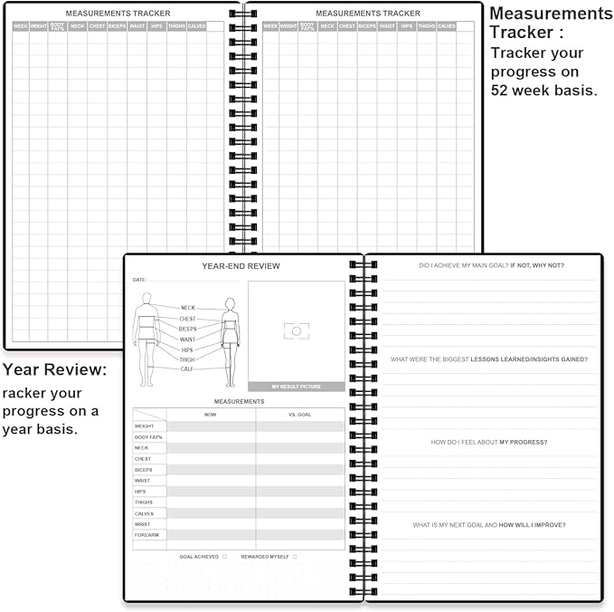 Weekly Meal Planner Notebook - A5 Weekly & Daily Meal Prep Journal with Shopping and Grocery Lists for Menu Planning, 93 Sheets/186 Pages Healthy Diet & Weight Loss Tracking, Undated, 52 Weeks, Lasts