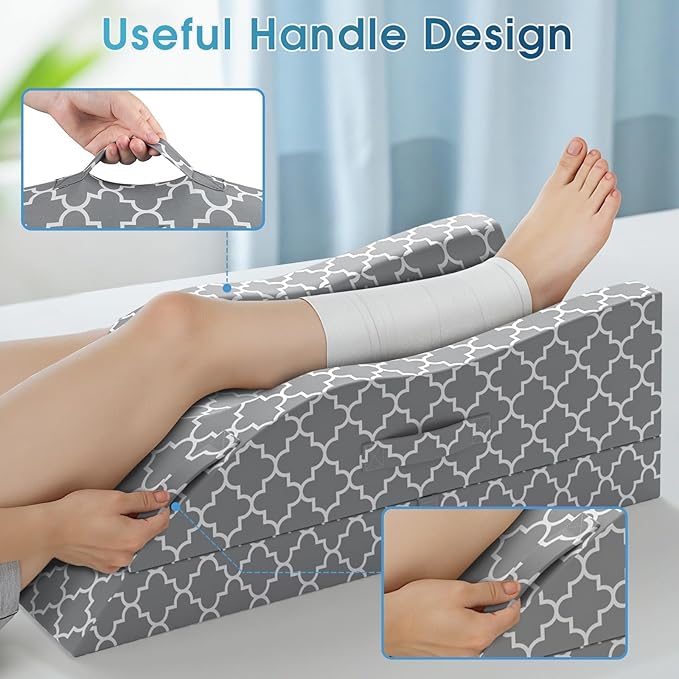 CloudBliss Leg Pillow, Leg Elevation Pillow for After Surgery, Adjustable Memory Foam with Ice Sick Cover, Wedge Pillow for Blood Circulation, Knee Pillows for Back Knee Grey