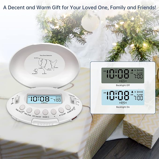 DreamSky Vibrating Alarm Clock for Heavy Sleepers - Auto Set Bed Shaker Alarm Clock Under Pillow for Hearing Impaired, Bedroom, Travel, Rechargeable Battery Operated, Cordless, Auto DST, LCD Backlight