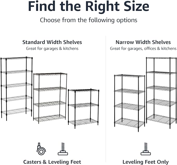 Amazon Basics 4-Shelf Adjustable Heavy Duty Steel Wire Rack Storage Shelving Organizer for Kitchen, Garage, 36" L x 14" W x 54" H, Black