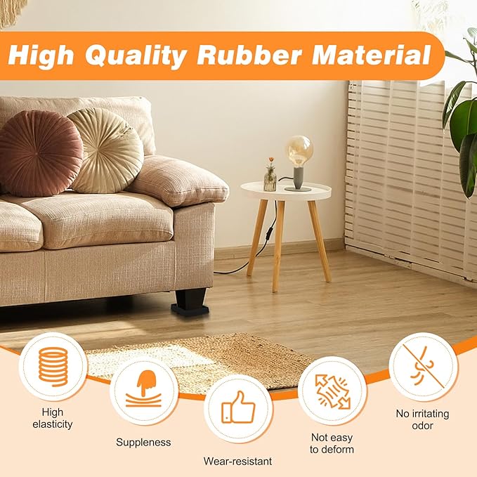 xxxHOLIC Non Slip Furniture Pads, 4” x 4” Black Square, Set of 4, Rubber Grippers for Hardwood Floors, Anti Skid Furniture Feet Coasters, Bed Couch Stoppers to Prevent Sliding and Floor Scratches