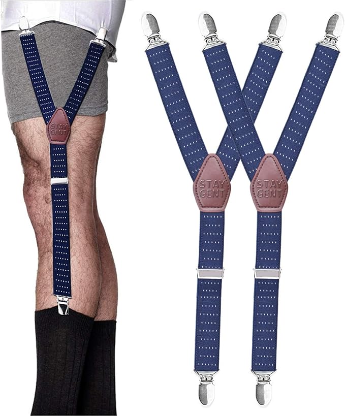 STAY GENT Y-Style Shirt Stays For Men with Non-Slip Locking Clamps and Adjustable Elastic Straps