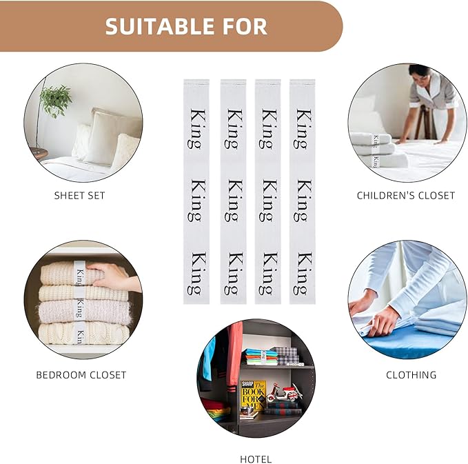 4PCS Bed Sheet Organizer Bands, Storage Labels and Sheet Keepers for Linen Closet - Elastic Bedding Straps for Foldable Bedsheet, Pillow Case, Duvet (King)