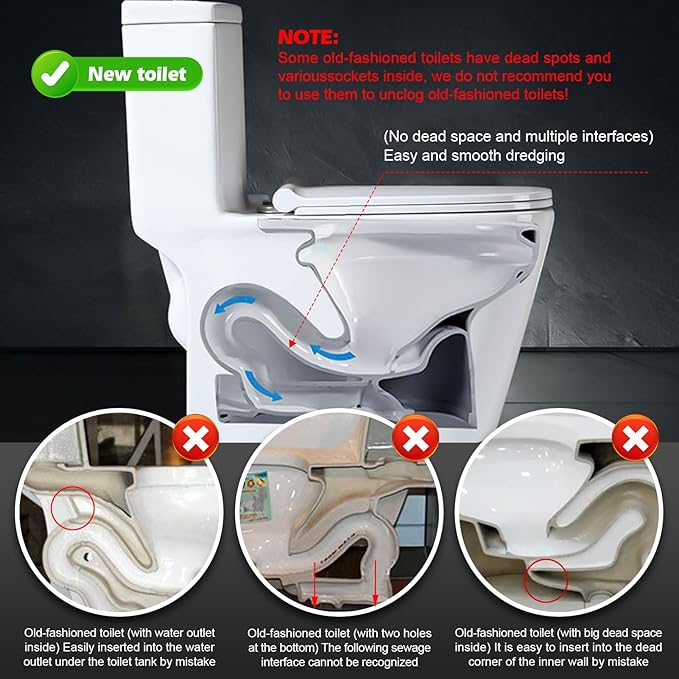 51 Inch Toilet Auger Snake with 4 Claw Grabber Fits Pipes 1.6 Inches or Larger Flexible Clog Removal Tool for Toilets and Drains
