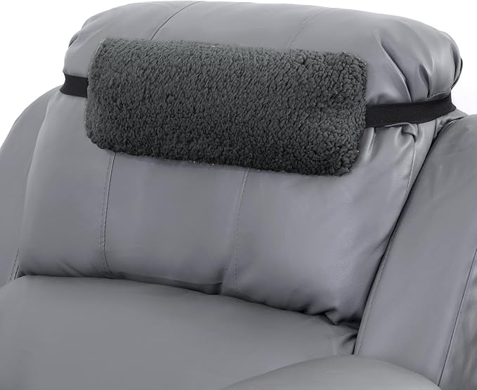 HOMBYS Sherpa Fleece Lumbar Support Pillow with Headrest for Recliner,Memory Foam Recliner Chair Cushion for Back Pain,Big High Back Support for Recliner with Chair Headrest for Elderly (Grey)