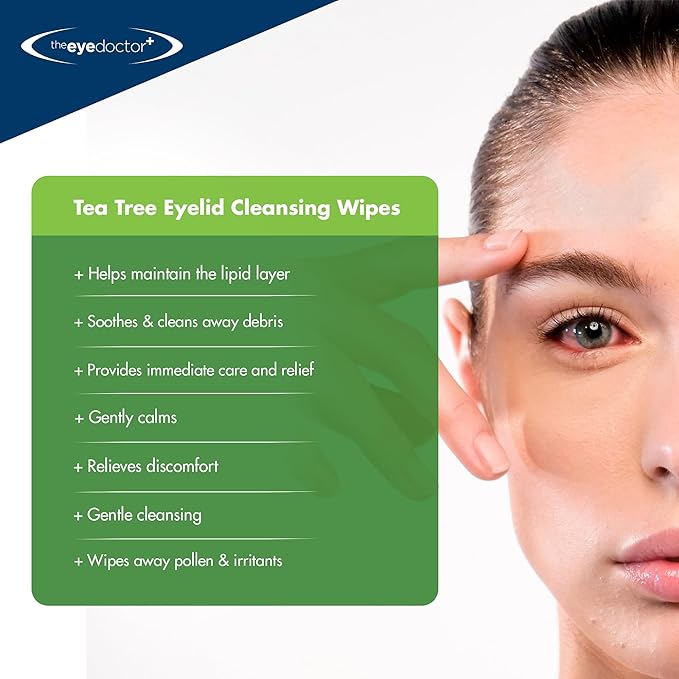 The Eye Doctor Tea Tree Oil Eyelid Wipes - 20 x Single Use Eye Cleaning Wipes for Daily Lid Care - Individual Preservative Free Sensitive Eye Cleaner - Soothes Cleans and Refreshes