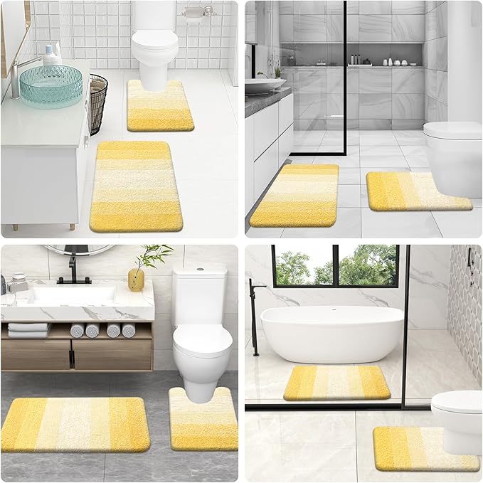 OLANLY Bathroom Rug Set 2 Piece, Soft Absorbent Microfiber Bath Mats and U-Shaped Contour Toilet Rug, Non-Slip, Machine Wash Dry, Plush Shaggy Bath Mats for Bathroom (30"x20"+24"x20", Yellow)