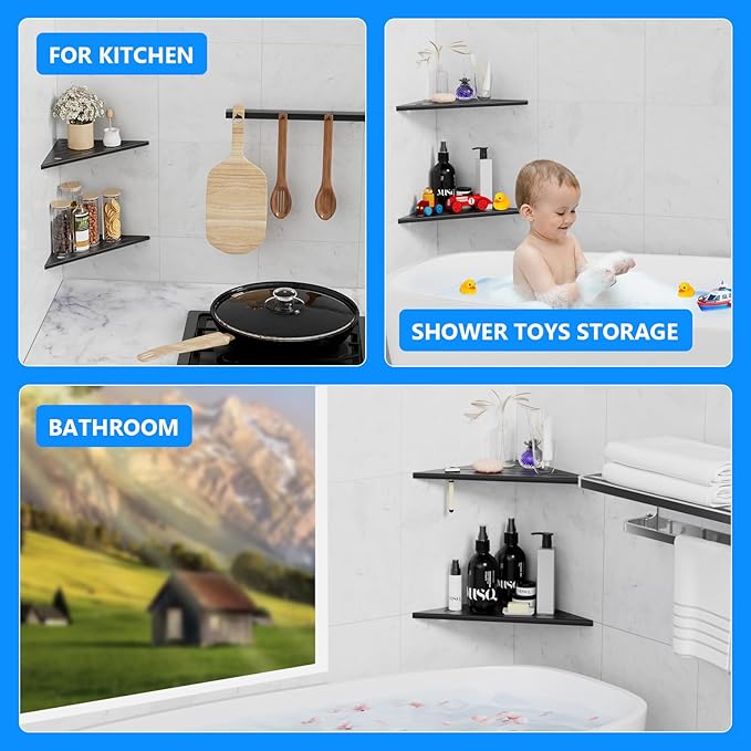 10" Corner Shower Shelves, 2-Pack Matte Black 304 Stainless Steel Shower Shelf with Razor Hole, Rustproof Shower Shelf for Inside Shower, Modern Shelves for Tile Walls, Bathroom Organizer (Black)