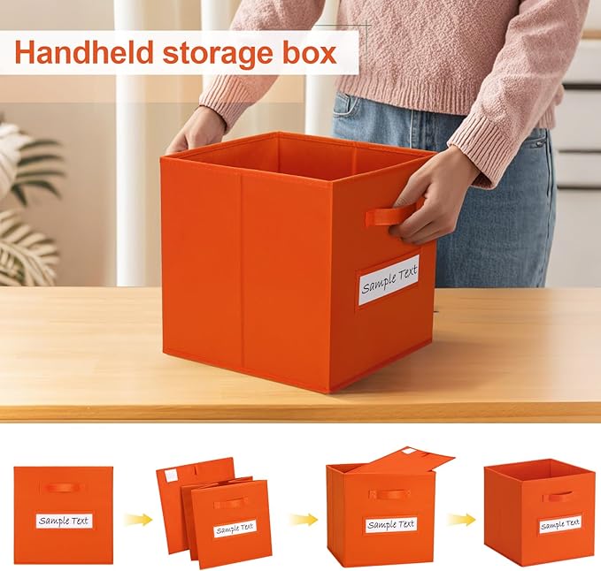 artsdi Fabric storage cubes (8 Pack) 13 Inch Cube Storage Bin, cube organizer bins with 8 Labels Window Cards & a Pen, Foldable cube organizer bins and Storage Box, Orange