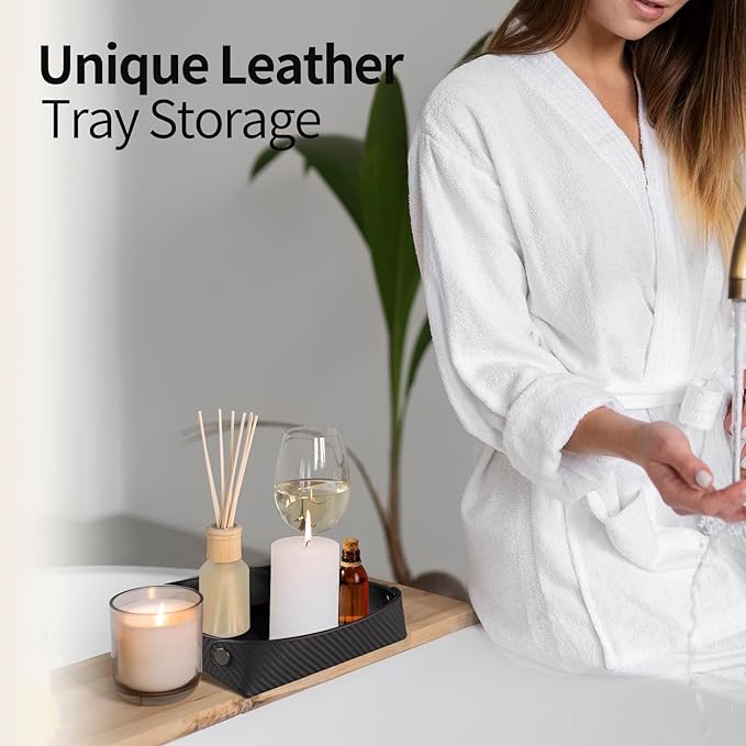 Leather Carbon Fiber Desktop Storage Tray, Decorative Catchall Organizer for Keys, Wallet, Watch, Jewelry, Entryway Table
